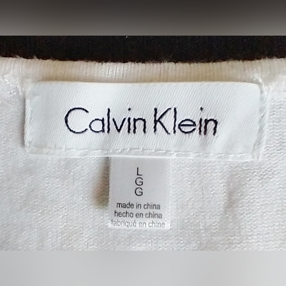 CALVIN KLEIN WOMEN'S MISSES SIZE LARGE BEIGE & WHITE STRIPES COLD SHOULDER TOP - Picture 8 of 12